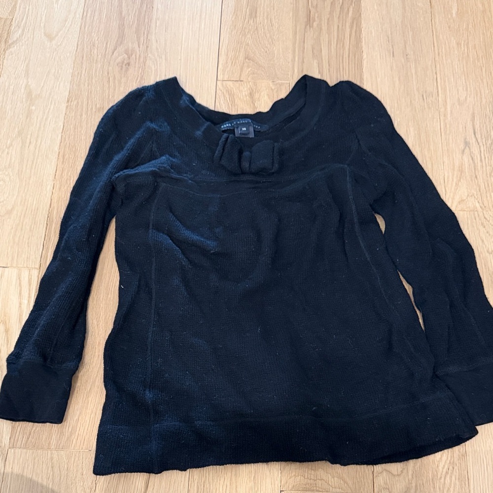Marc Jacobs Black Knit Long-Sleeve Top with Bow Detail